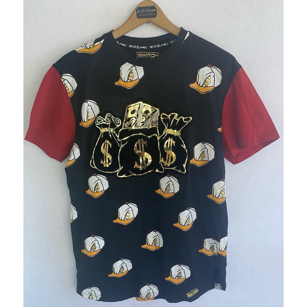 Switch Remarkable Red Black Donald Duck Money Bags T-Shirt Ltd‎ Ed Mens Size L